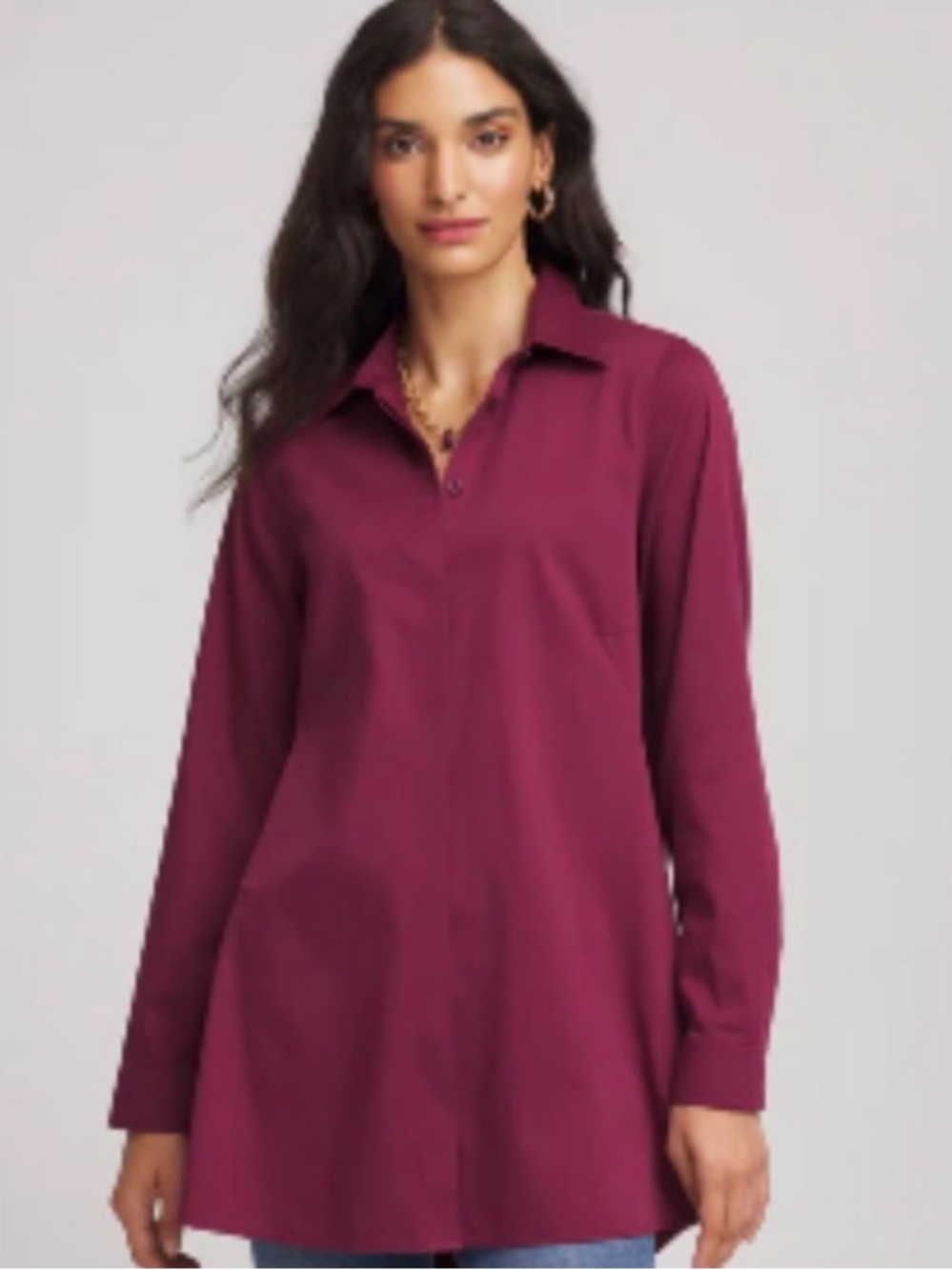 Chico's Longline Button-Front Tunic in Deep Wine